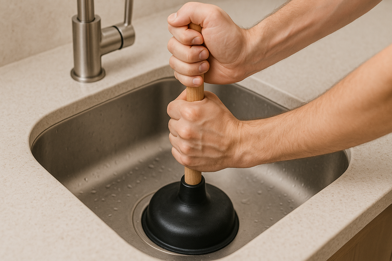 pessoa desentupindo uma pia de cozinha